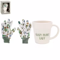 Green Fingers Plant Pot Mug & Gloves Set