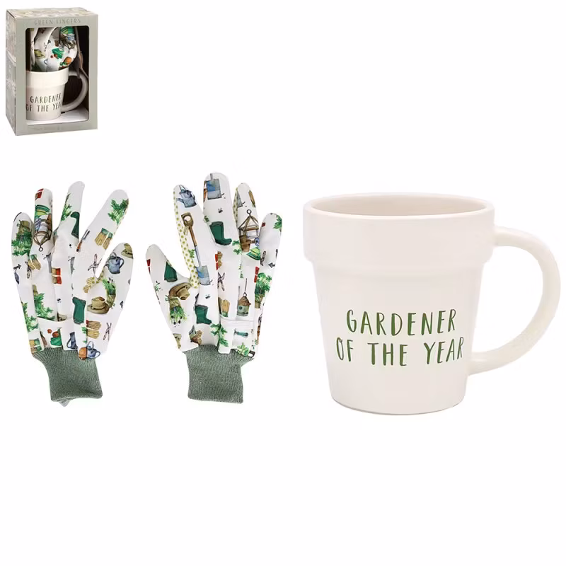 Green Fingers Plant Pot Mug & Gloves Set