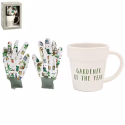 Green Fingers Plant Pot Mug & Gloves Set