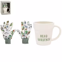 Green Fingers Plant Pot Mug & Gloves Set