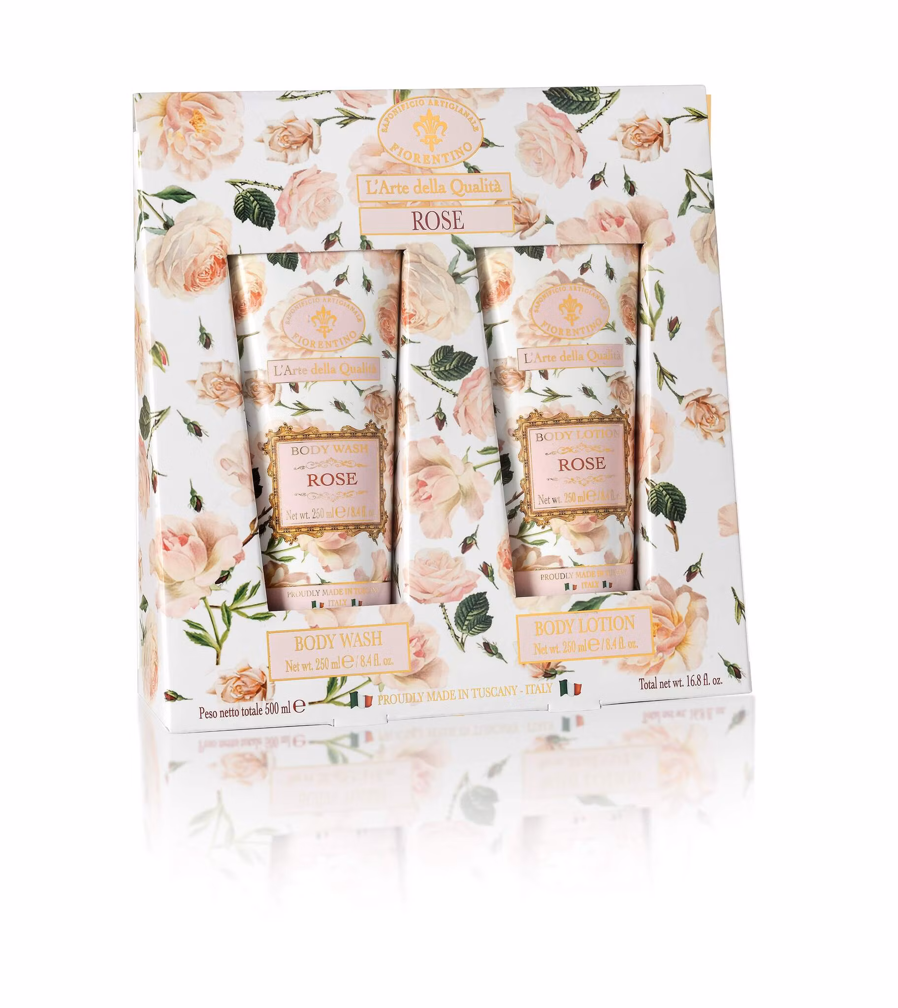 Set of 2 Tubes 250ml Body Wash and Body Lotion Rose