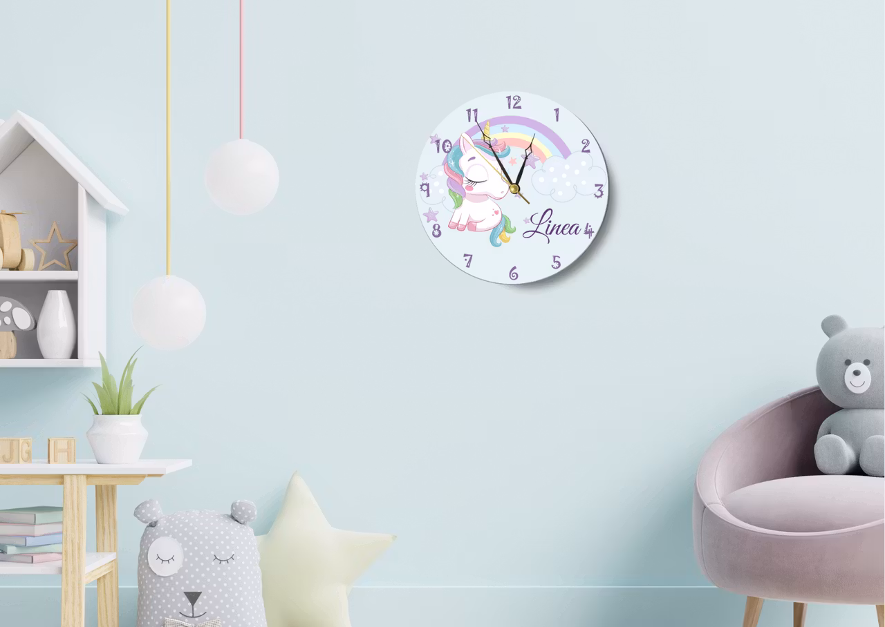 Väggklocka- barn - Unik Enhörning