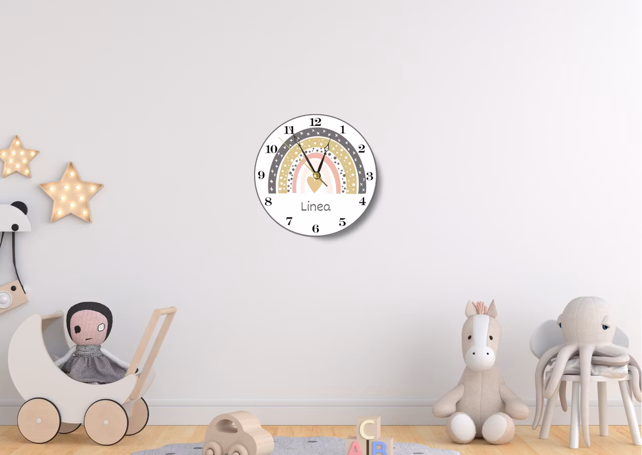 Väggklocka- barn- Regnbåge