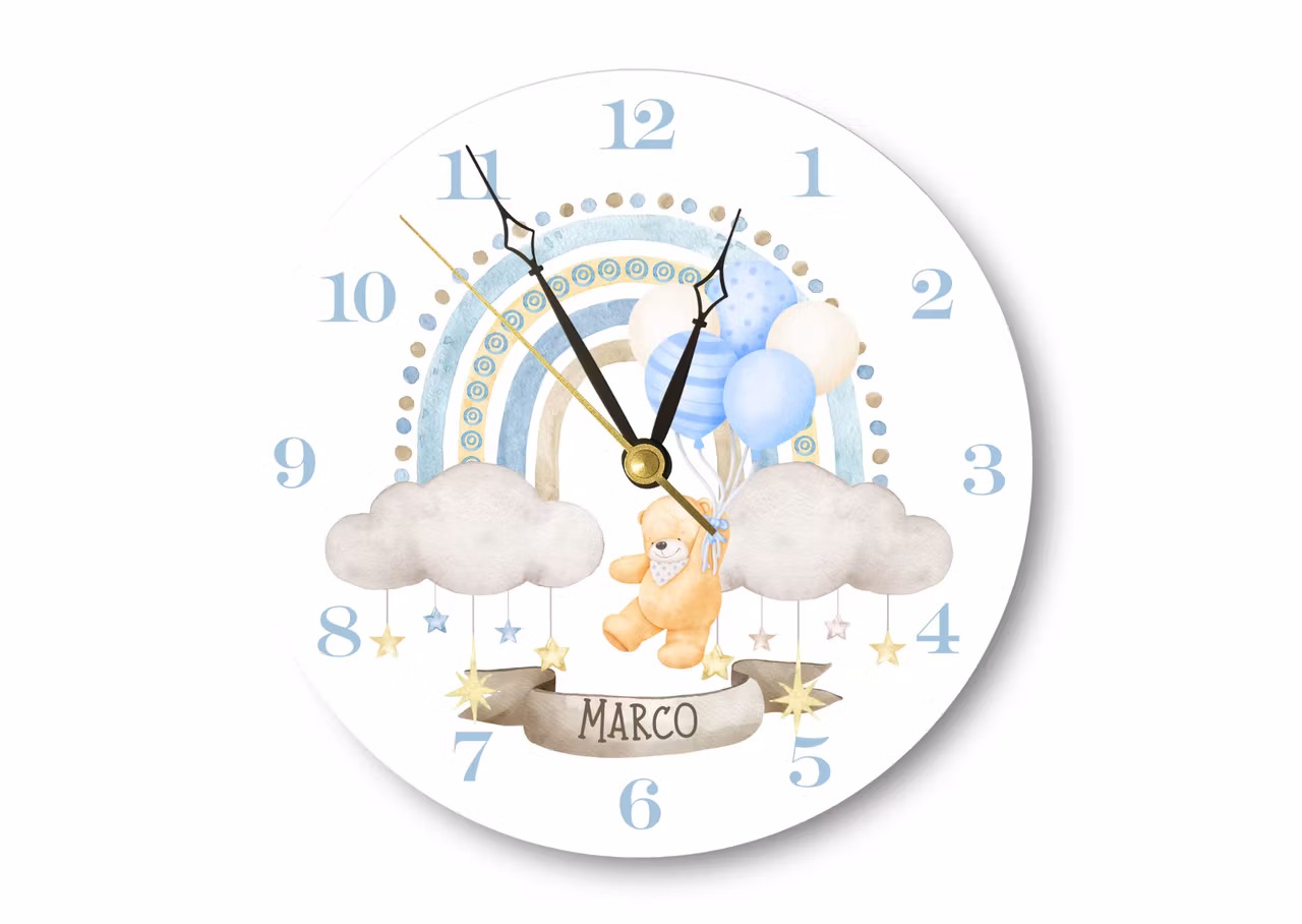 Väggklocka till babyrum - pojke -Väggklocka för barn