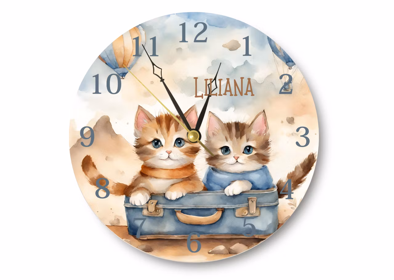 katter-mönstrad-väggklocka-för-barn