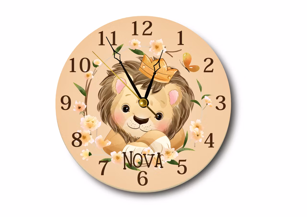 väggklocka-barn-lejon-mönstrad