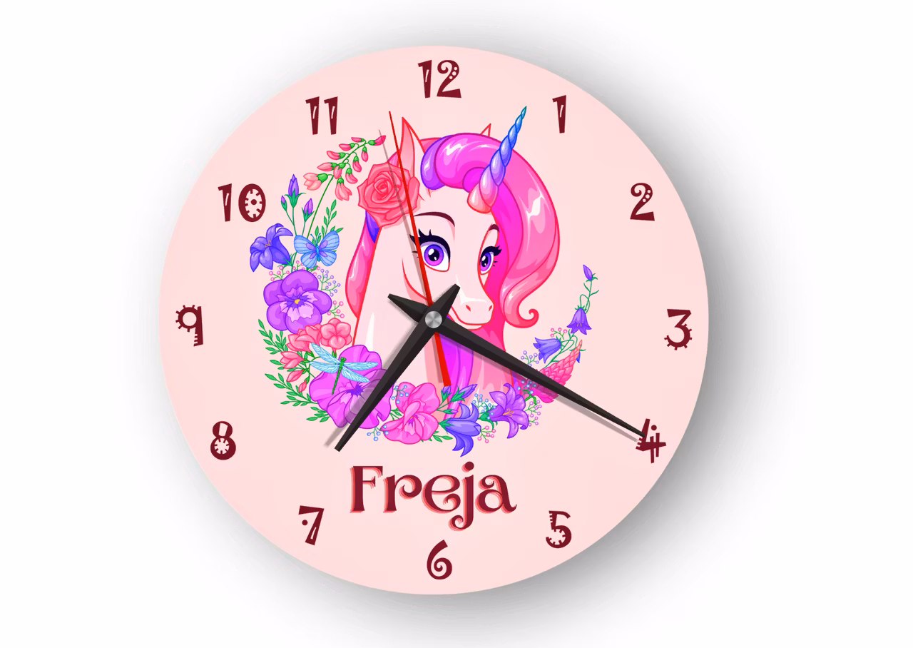 Magisk Enhörning- Personlig- väggklocka- för- barn