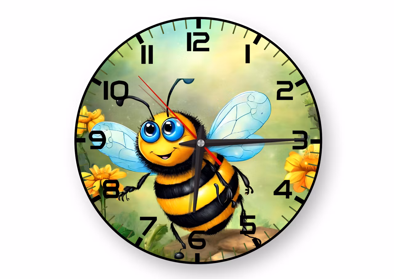 Väggklocka barn - Bi- mönstrad- tystgående