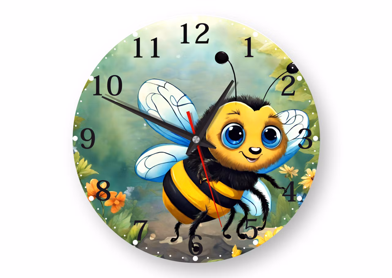 Väggklocka barn - Bi- mönstrad- tystgående