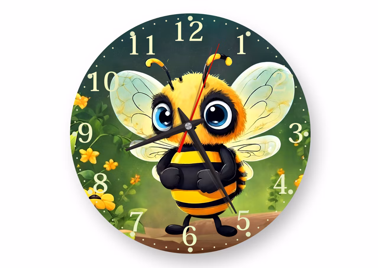 Väggklocka barn - Bi- mönstrad- tystgående