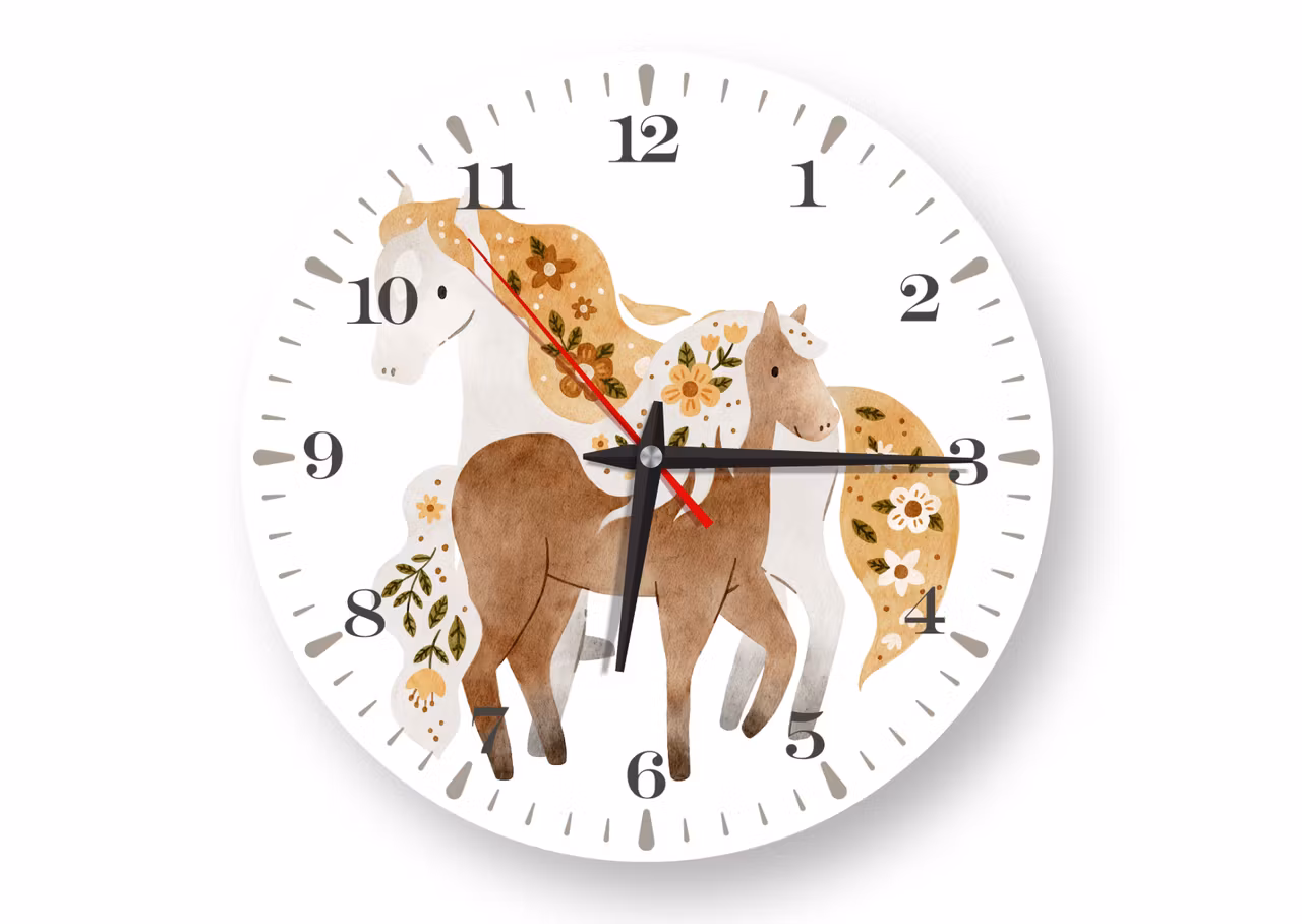 häst-mönstrad-väggklocka-för-barn
