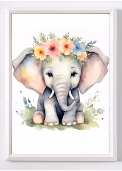 Personliga barntavlor - Posters till barnrummet-Elefant med blommor