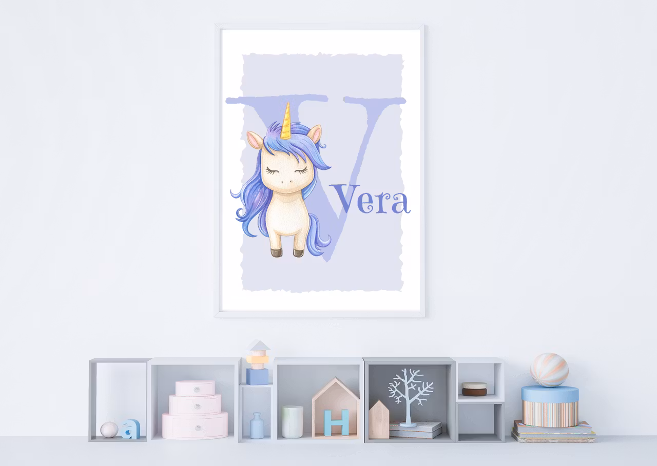 Väggklocka för barn - Vacker enhörning