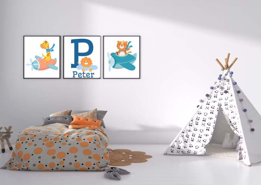 Väggklocka till barnrum - Giraffe och Regnbåge