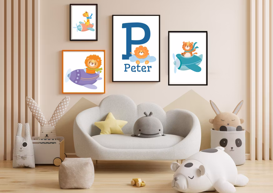 Väggklocka till barnrum - Giraffe och Regnbåge