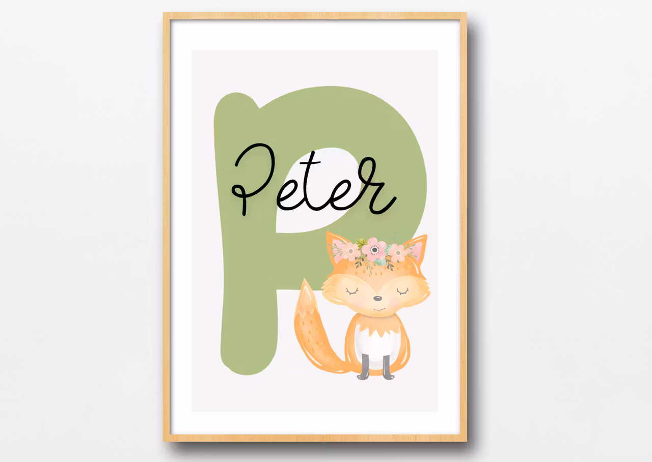 Skogens djur- Personliga barntavlor - Posters till barnrummet -namntavla