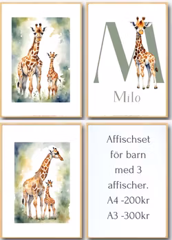 Personliga barntavlor - Posters till barnrummet-Giraff Set om 3