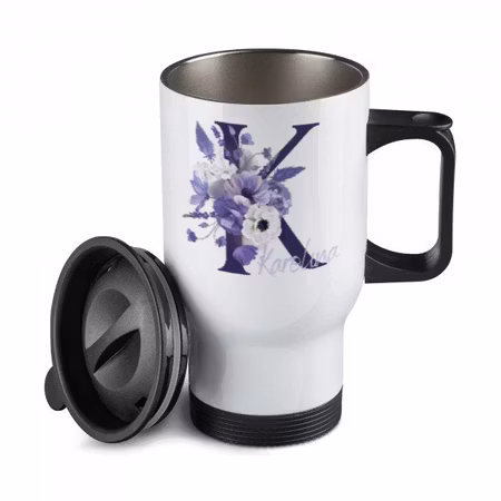 Lila blomma -Resemugg med namn- Termos med namn