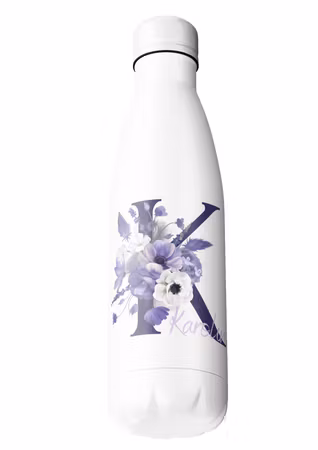 Lila blommor - Resemugg med namn- Termos med namn