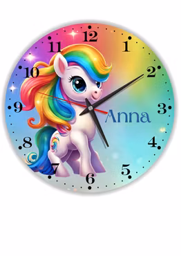 Väggklocka för barn -Regnbåge Ponny