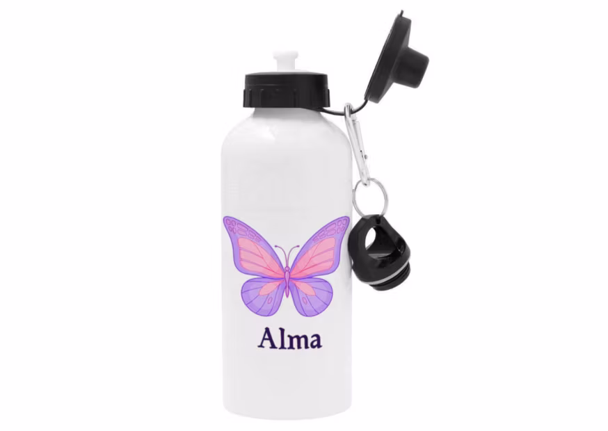 Fjäril - mönstrad - personlig - vattenflaska -med- namn