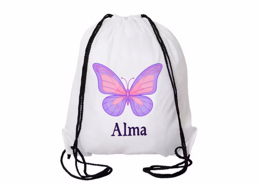 Fjäril - mönstrad - personlig - gynastikpåse -med- namn