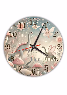 Tyst väggklocka för barn med sagovärld mönster