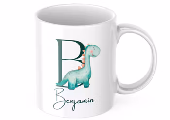 Dinosaurie - Initial - Personlig mugg för barn- Barnmugg