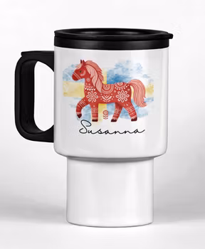 Personlig Termosmugg - Dalahäst med flaggan