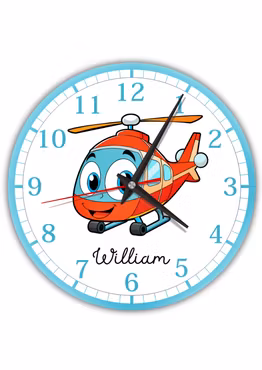 Tyst väggklocka för barn med helikopter