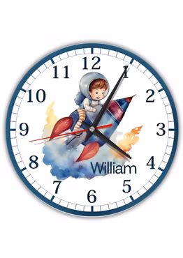 Tyst väggklocka för barn med rymdraket – Personlig barnklocka för barnrum