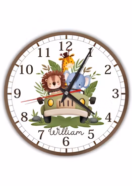 Tyst väggklocka för barn med vilda djur – Personlig barnklocka för barnrum