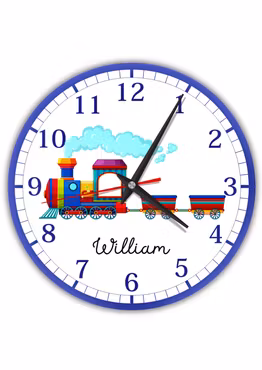 Tyst väggklocka till barnrum med Leksakståg mönster