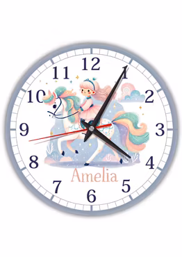 Tyst väggklocka för barn med ridande flicka