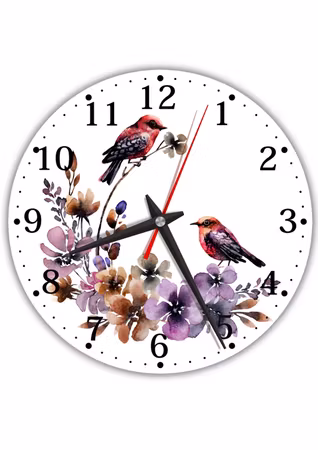 Tystgående  stor väggklocka för hemmet  -Lila fåglar