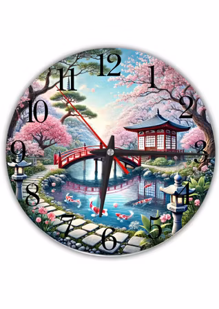 Tyst stort väggklocka för hemmet- Japansk trädgård