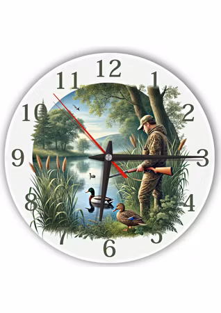 Tyst och Stor Väggklocka för Jaktälskare -Jakt Väggklocka - Presentidé för Naturälskare
