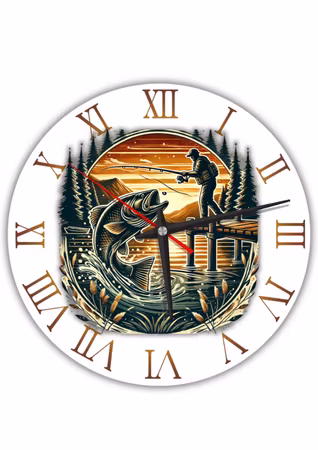 Tyst Väggklocka med Fiskemotiv Perfekt Present för Fiskare Stor Dekorativ Klocka