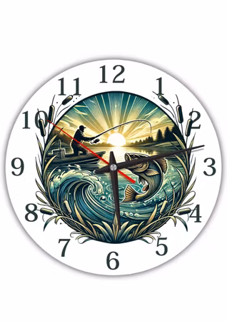 Tyst Väggklocka med Fiskemotiv Perfekt Present för Fiskare Stor Dekorativ Klocka