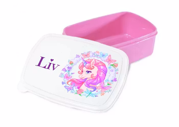 Personlig lunchlåda för barn -matlåda- lunchbox - Blommig enhörning