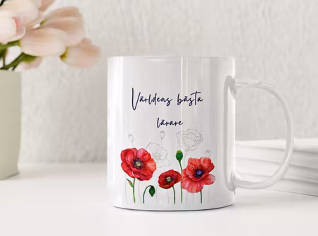 Världens bästa lärare – presentmugg med vallmoblommor