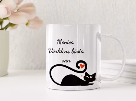 Personlig mugg med katt och text – bästa vän-gåva med namn