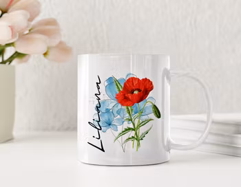 Personlig mugg med vallmo och namn – blommig presentmugg i keramik