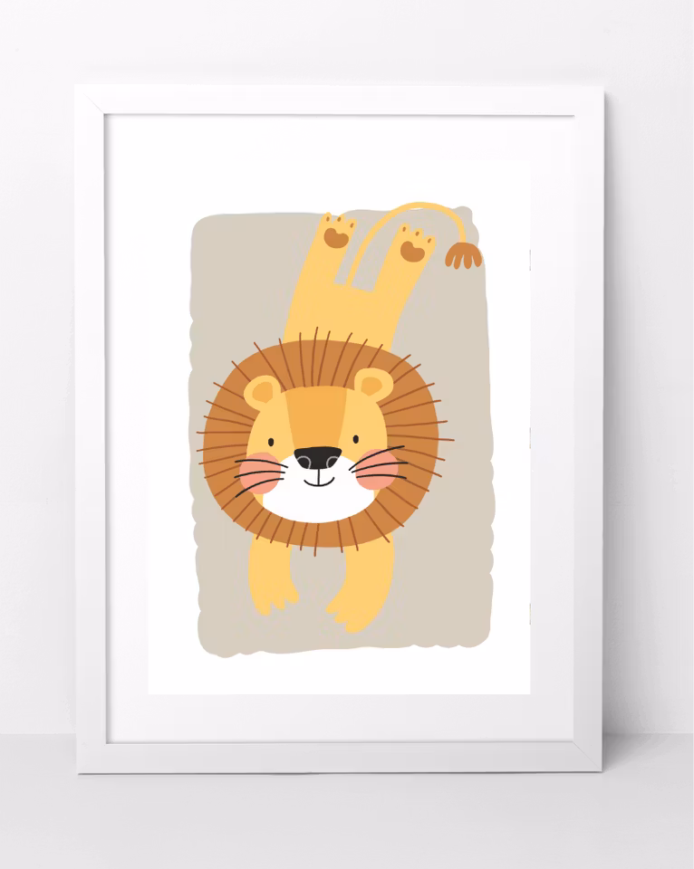 Personliga barntavlor med lejonmotiv – 3-delars set i A4 eller A3, med möjlighet till namn.