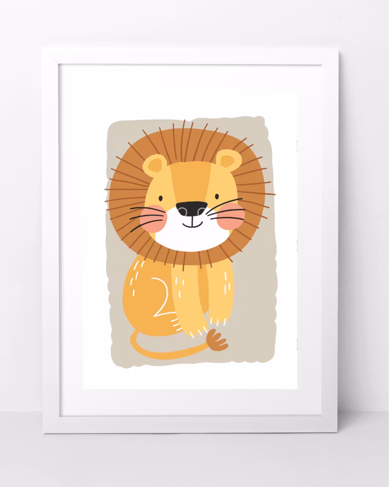 Personliga barntavlor med lejonmotiv – 3-delars set i A4 eller A3, med möjlighet till namn.