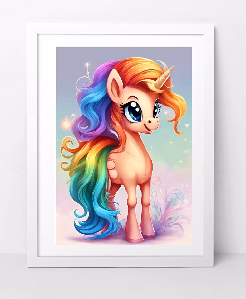 Färgglad enhörningsaffisch med tredelat namn, anpassningsbar