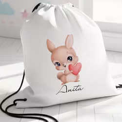 Gympapåse med kanin tryck - Personlig Gymnastikpåse för Barn