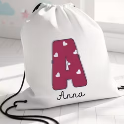 Gympapåse med Blommig bokstav och Namn - Personlig Gymnastikpåse för Barn