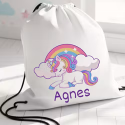 Gympapåse med enhörning med regnbåge tryck - Personlig Gymnastikpåse för Barn