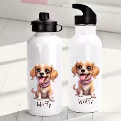 Personlig vattenflaska för barn med hundmotiv - Flaska med eget namn